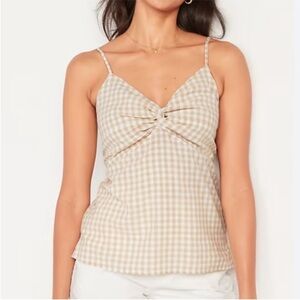 Old Navy Neutral Gingham Print Twist Front Tank Top Size XL